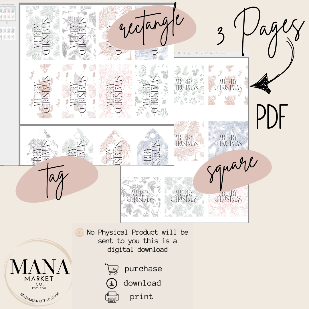 Merry Christmas Floral Tags