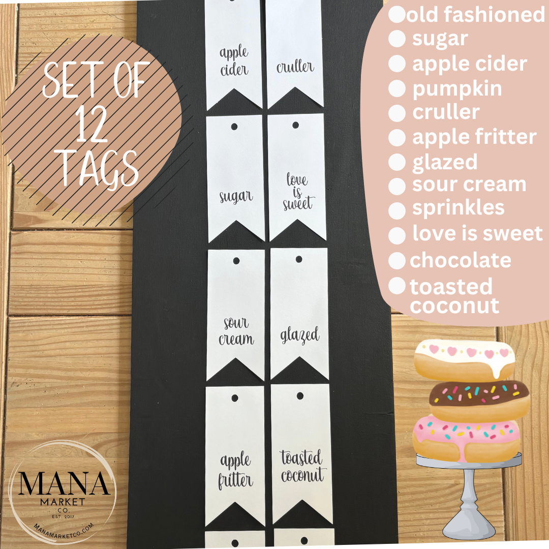 Set of 12 Donut Tags for Dessert Table Decor Brunch Table Decor Baby Shower Dessert Table Decor