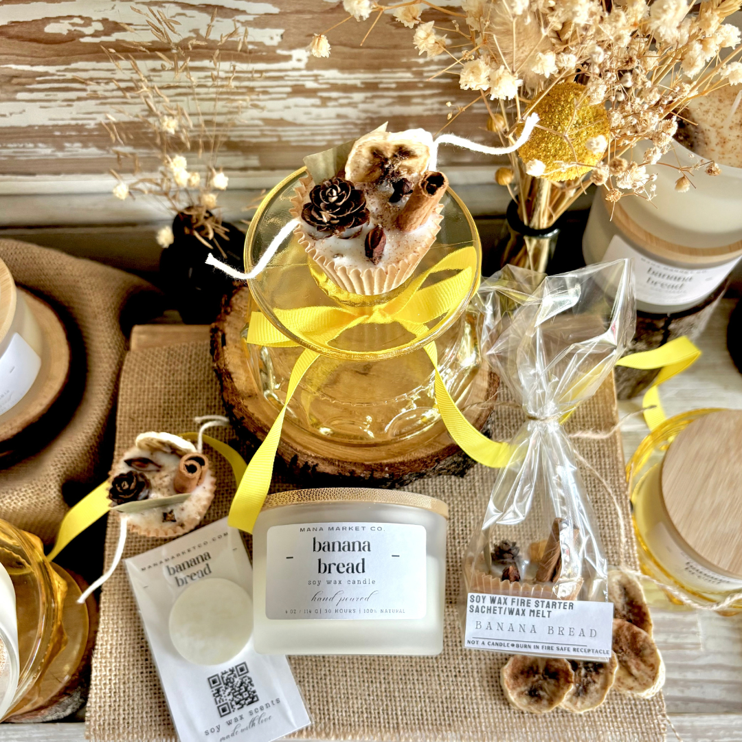 Banana Bread Scented Candle That Smells Exactly Like Fresh Baking Banana Bread with Real Dried Caramelized Banana Slice on Top