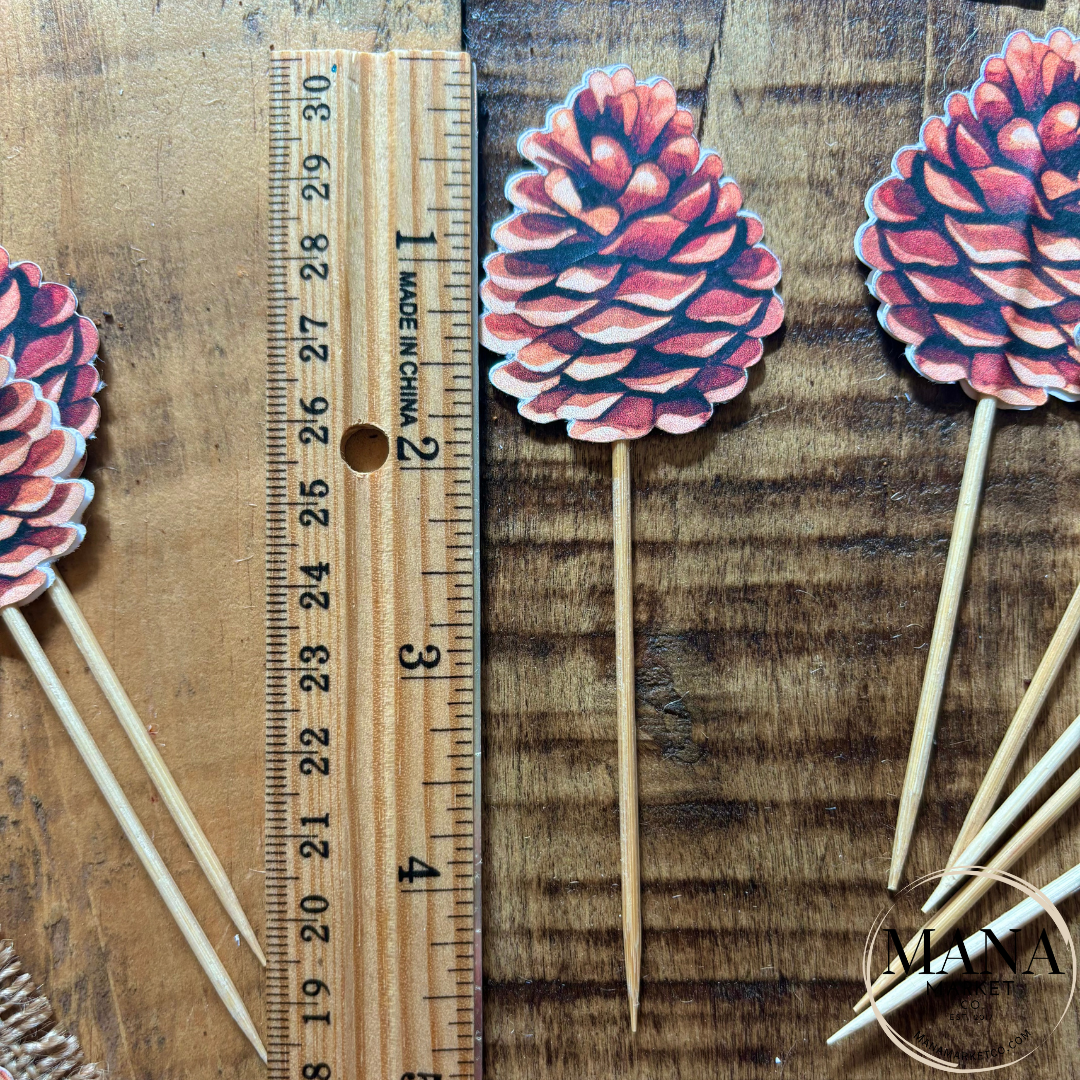 Pinecone Cupcake Toppers for Woodland Theme Celebration Holiday Party Decor Food Picks Cake Topper