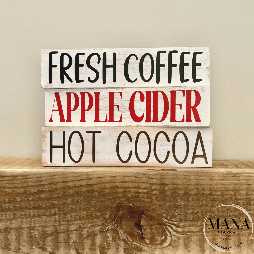 Hot Cocoa Apple Cider Coffee Bar Signs for Family Gatherings and Holiday Decor