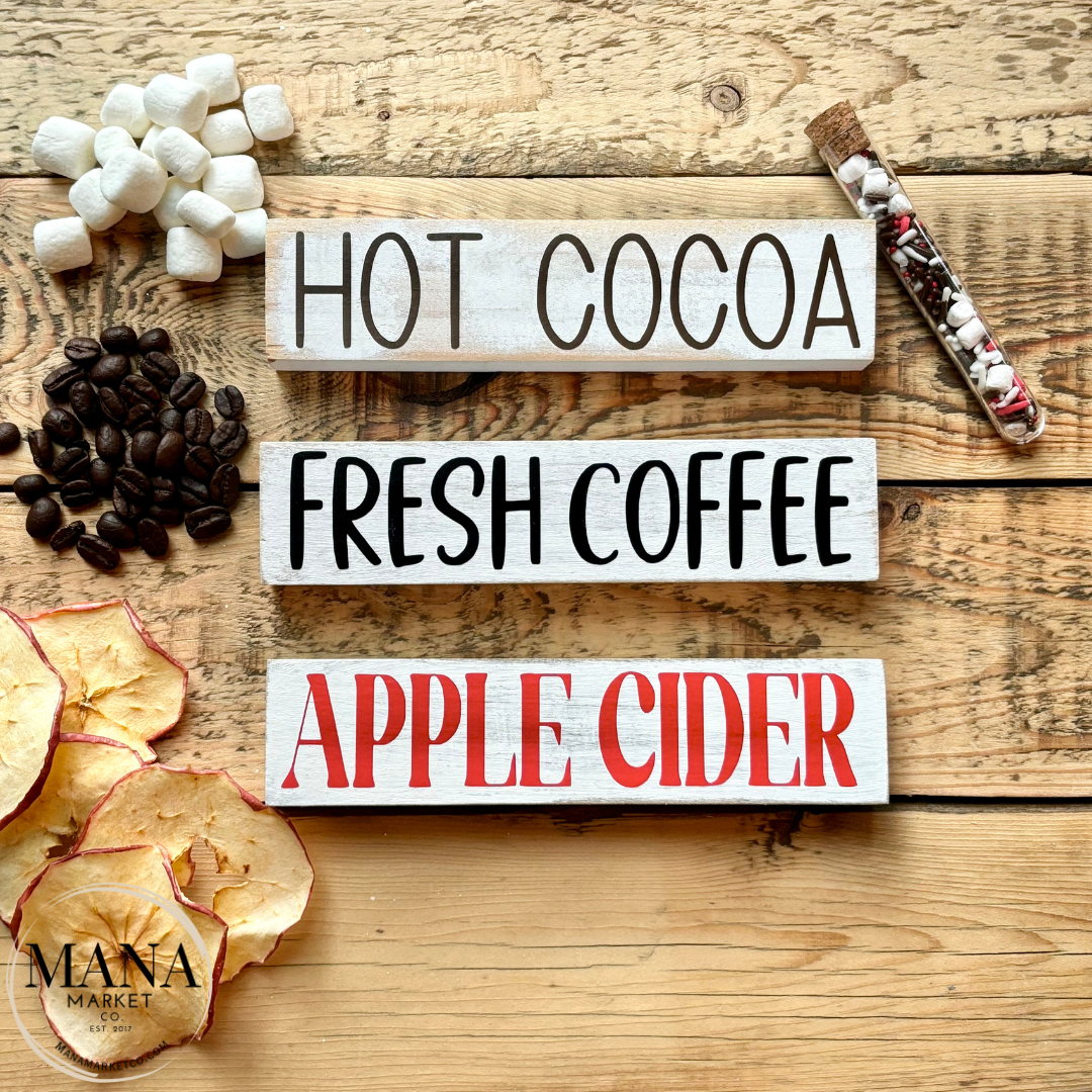 Hot Cocoa Apple Cider Coffee Bar Signs for Family Gatherings and Holiday Decor