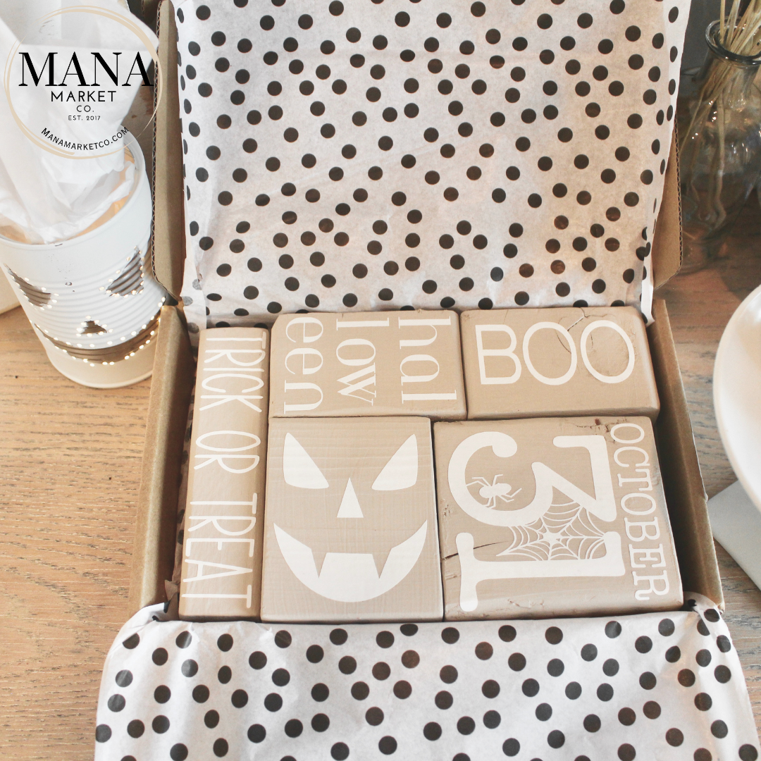 Boho Halloween Signs and Decor For Farmhouse Rustic Halloween Tiered Tray Set Beige Halloween Decor,