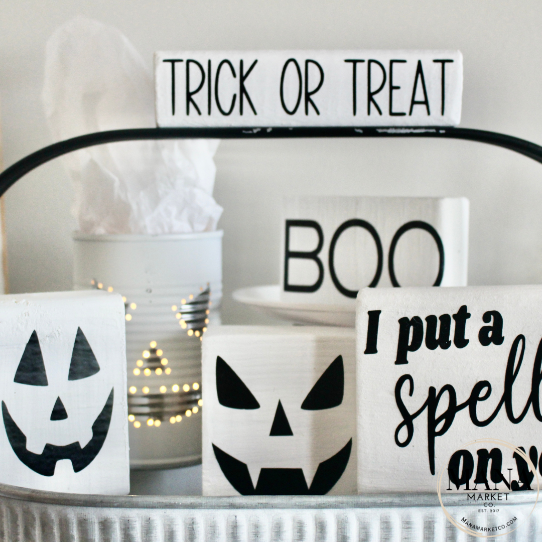 Halloween Wood Signs and Decor For Farmhouse Rustic Halloween Tiered Tray Set Black and White