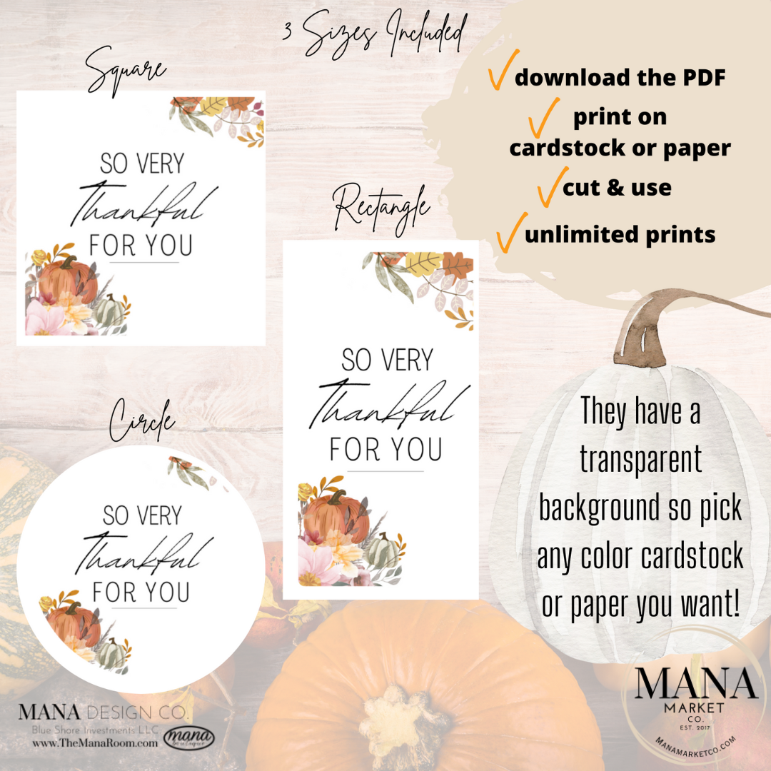 Thankful For You Printable Tag Bundle