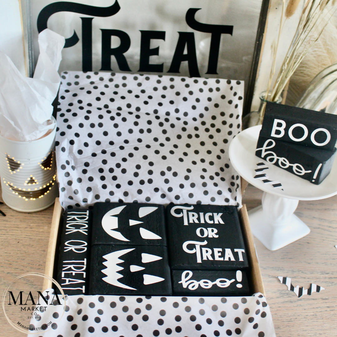 Halloween Wood Signs and Decor For Farmhouse Rustic Halloween Tiered Tray Set Black and White