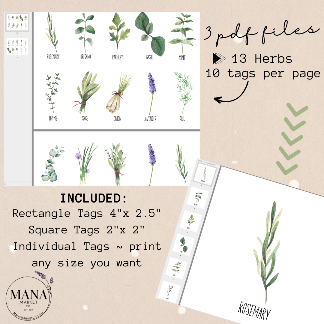 Printable Herb Labels , Set of Rustic Plant Seed Tags and Label Printables for Gardening