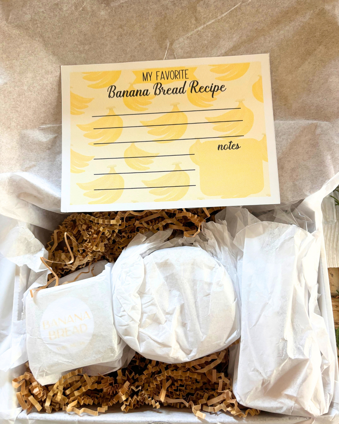 It's Bananas ~ Banana Bread Scented Hand Poured Soy Wax Candle, Wax Melts & Mini Fire Starter Banana Bread Recipe Card Gift Box ~