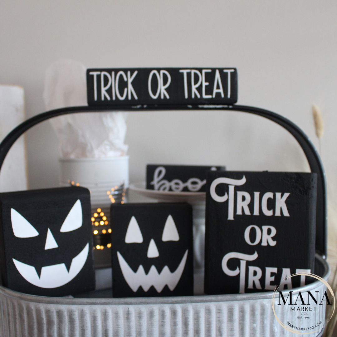 Halloween Wood Signs and Decor For Farmhouse Rustic Halloween Tiered Tray Set Black and White