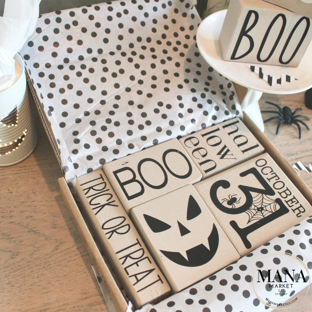 Boho Halloween Signs and Decor For Farmhouse Rustic Halloween Tiered Tray Set Beige Halloween Decor,