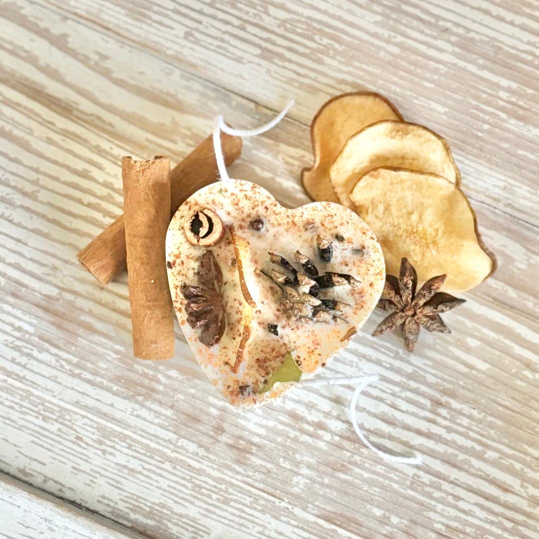 Spiced Pear Heart Shaped Fire Starter Gifts and favors. Each individually boxed in clear box with colored ribbon. Use as soy wax scented sachet or wax melts