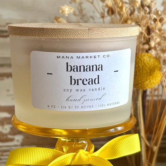 Banana Bread Scented Candle That Smells Exactly Like Fresh Baking Banana Bread with Real Dried Caramelized Banana Slice on Top