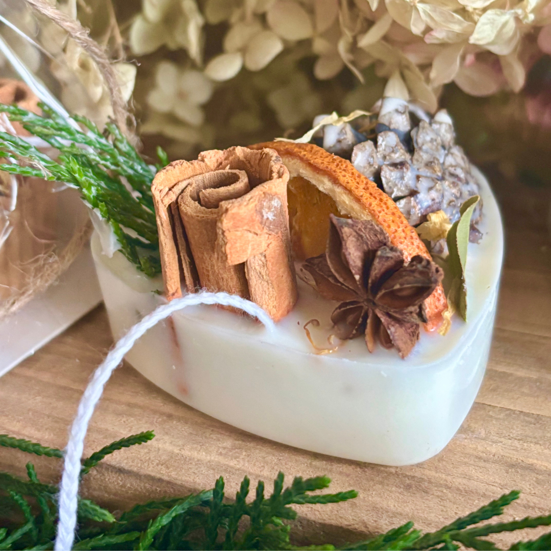 Scented Fire Starter With dried fruits, herbs, cinnamon, star anise, cloves in a heart shape for favor or gift