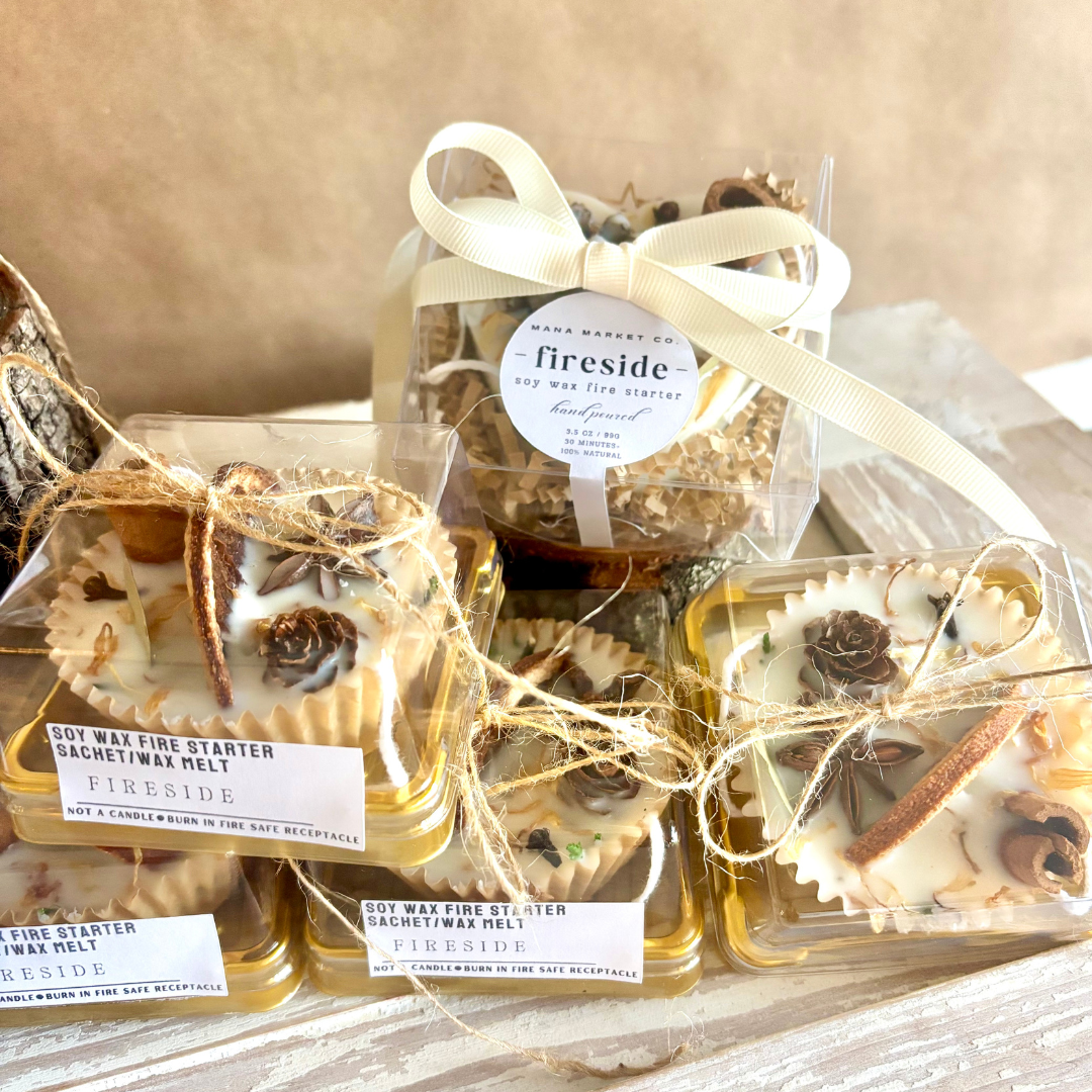 Hand Poured Soy Wax Fire Starters in over 15 different scents and styles . Perfect Gift or Favor. Heart Shaped, round and minis in all scents. 