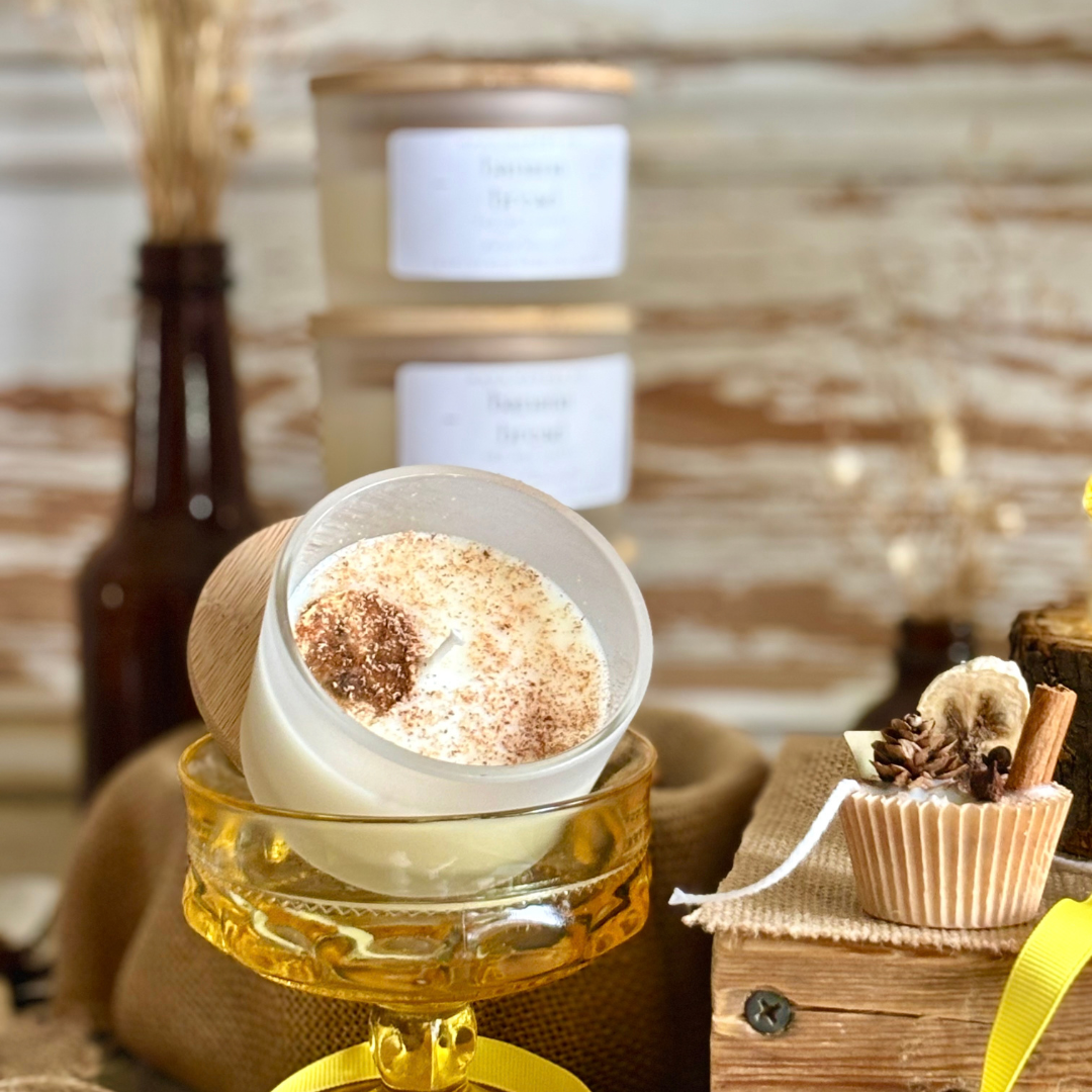 Banana Bread Scented Candle That Smells Exactly Like Fresh Baking Banana Bread with Real Dried Caramelized Banana Slice on Top