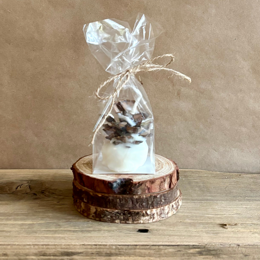 mini pine cone fire starter favor in 12 scents and holiday scents for rustic wedding or party