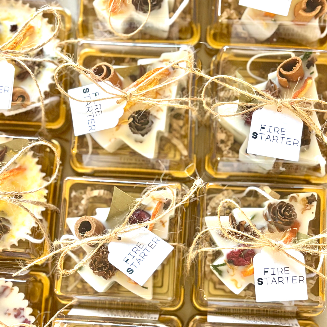 Christmas Tree Scented Fire Starter Sachet and Wax Melt Gifts and Favors. Holiday Gifts and Rustic Wedding Favors for Winter Weddings and Parties 