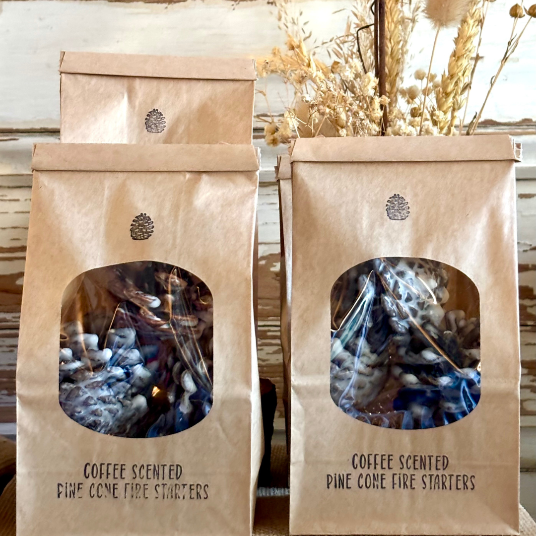 Coffee Scented Pine Cone Fire Starters, Soy Wax Dipped,Perfect Gift for Coffee Lovers