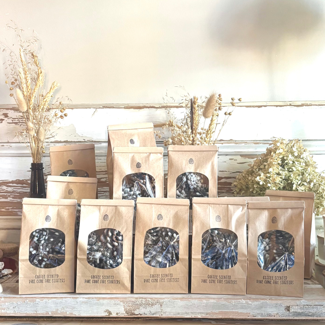 Coffee Scented Pine Cone Fire Starters, Soy Wax Dipped,Perfect Gift for Coffee Lovers