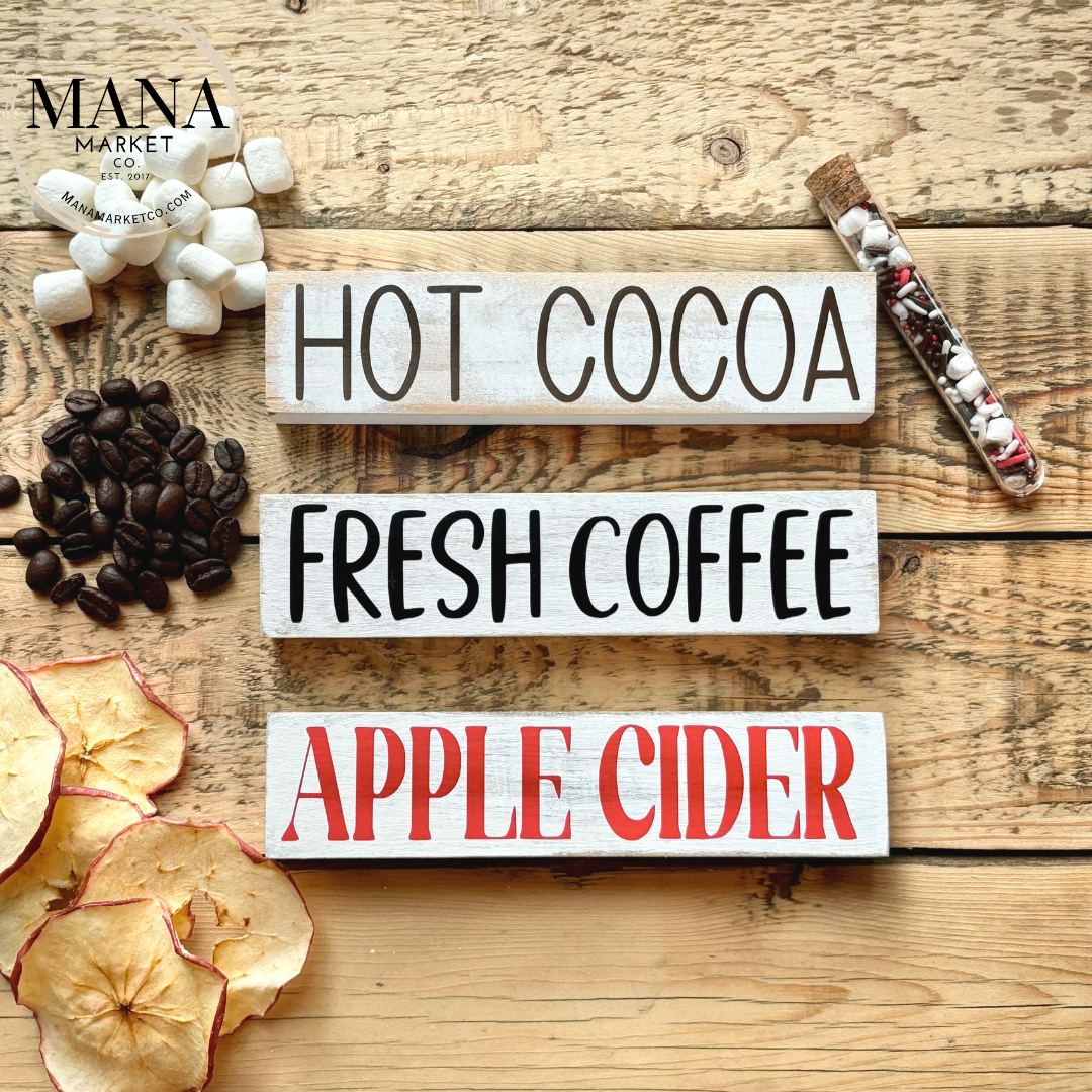 Hot Cocoa Apple Cider Coffee Bar Signs for Family Gatherings and Holiday Decor