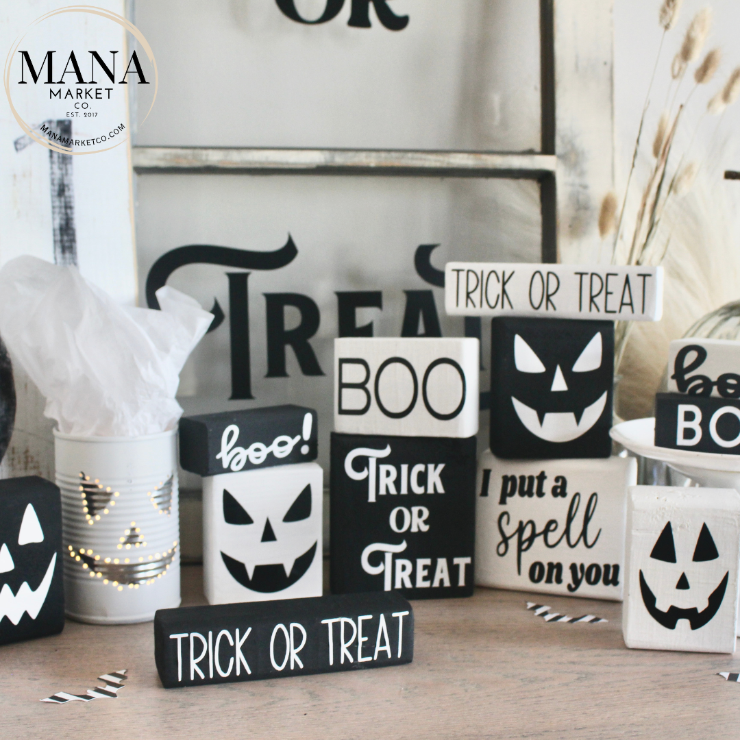 Halloween Wood Signs and Decor For Farmhouse Rustic Halloween Tiered Tray Set Black and White