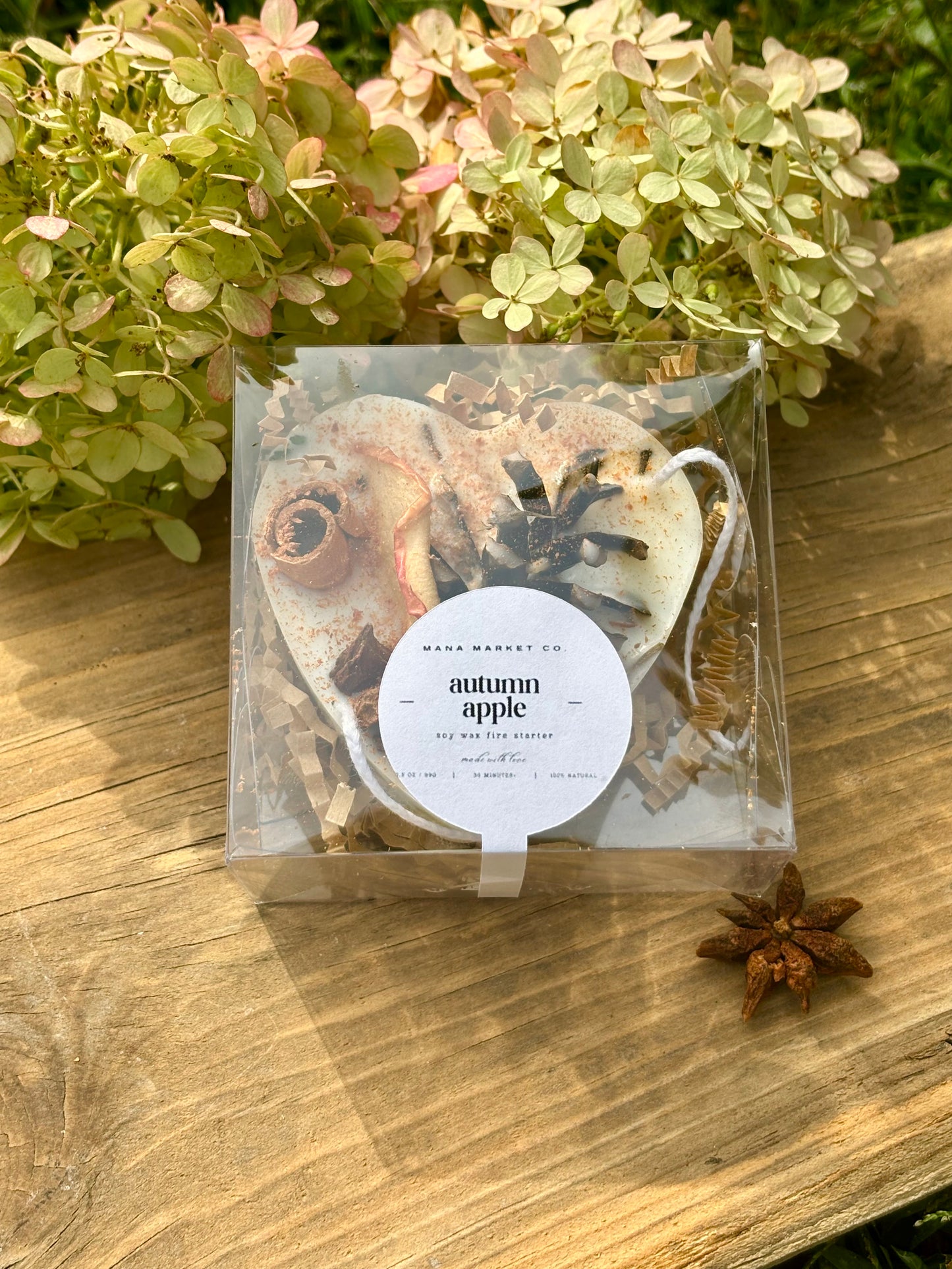 Autumn Apple Scented Fire Starter in Clear Box with Label for Gift or Favor. Can Be Personalized