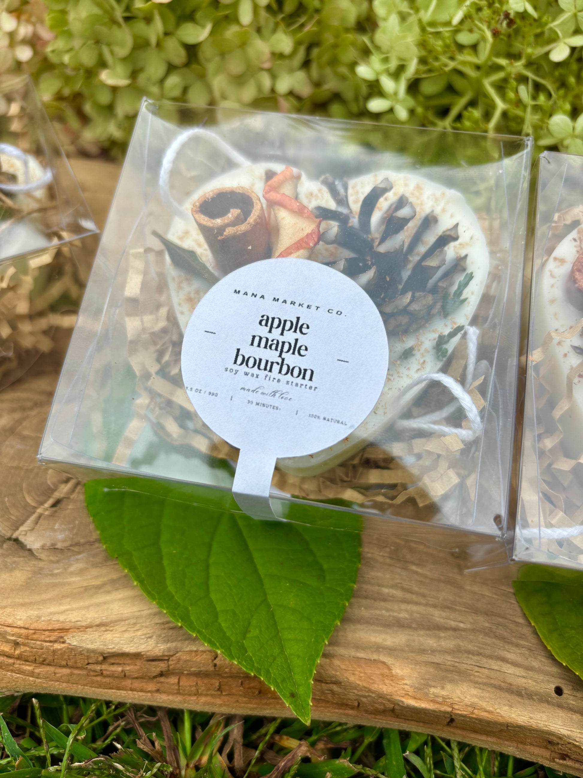 Apple Maple Bourbon Fire Starter Gift or Favor in Clear Box With Label 